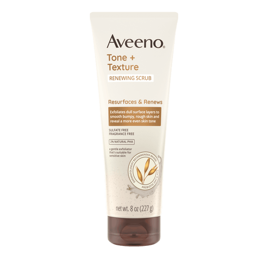 Aveeno Tone + Texture Renewing Body Scrub, Fragrance-Free 8 oz 227 Body Scrub Aveeno_Tone_Texture_Renewing_Body_Scrub_Fragrance-Free_at_EXprimi_Beauty_Kenya._A_gentle_moisture-rich_scrub_that_smooths_rough_skin_and_helps_even_skin_tone_in_just_one_week. 227 shop at Exprimi Beauty Kenya. Home of Skin care, Body care, Make-up, Fragrance & Beauty.