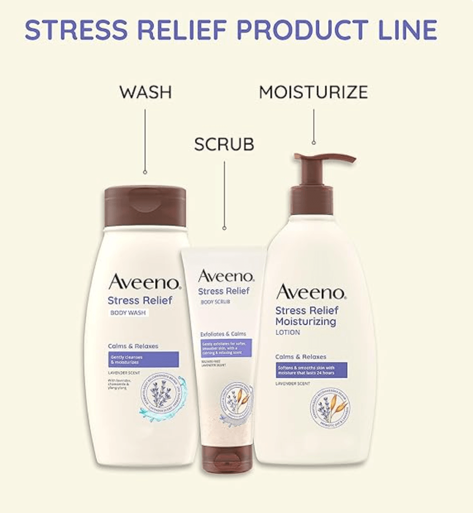 Aveeno Stress Relief Oat Body Wash, Lavender Scent Body wash Shop_Aveeno_Stress_Relief_Body_Wash_Lavender_Scent_and_more_at_EXprimi_Beauty_Kenya._Unwind_and_relax_while_cleansing_with_Aveeno_Stress_Relief_Body_Wash_enriched_with_prebiotic_oat_and_a_calming_lavender_fragrance._Aveeno_Stress_Relief_Pro shop at Exprimi Beauty Kenya. Home of Skin care, Body care, Make-up, Fragrance & Beauty.