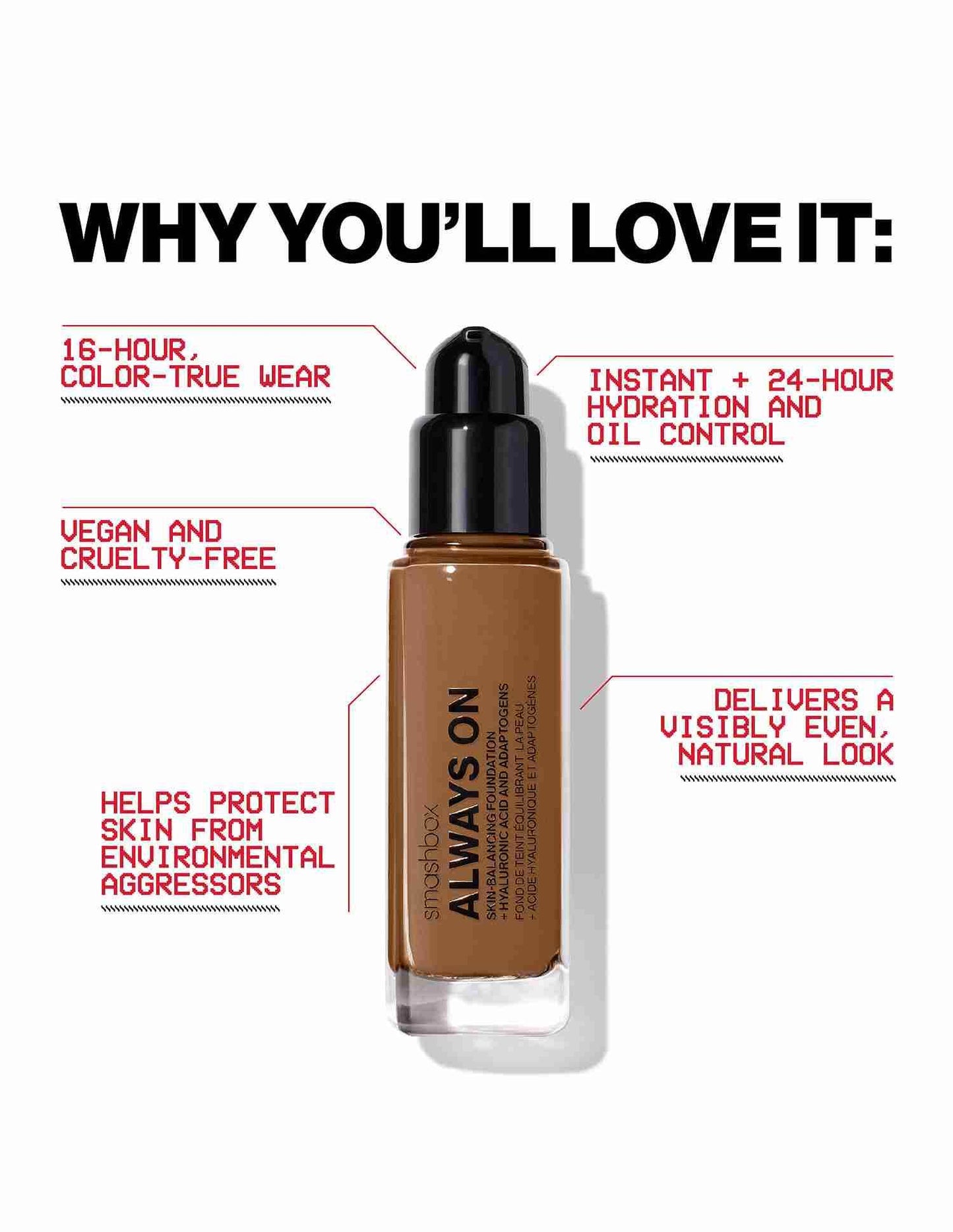 Always On Skin-Balancing Foundation + Hyaluronic Acid and Adaptogens • D20N- 30ml