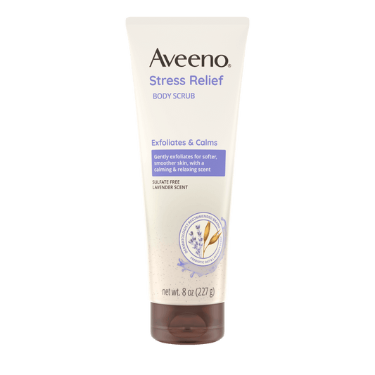 Aveeno Stress Relief Exfoliating Body Scrub, Lavender 227 Body scrub shop at Exprimi Beauty Kenya. Home of Skin care, Body care, Make-up, Fragrance & Beauty.