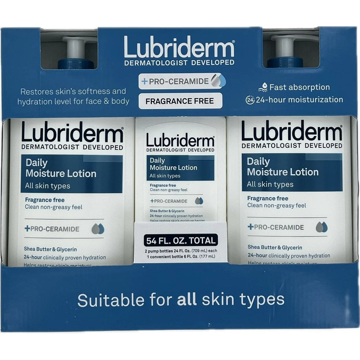 Lubriderm Daily Moisture Hydrating Body and Hand Lotion with Vitamin B5 2 pump Bottles 709 ml+ 1 Convenient Bottle 177ml Beauty f243ea72-ae0d-4fae-8c06-96425bec1705 2 pump Bottles 709 ml+ 1 Convenient Bottle 177ml shop at Exprimi Beauty Kenya. Home of Skin care, Body care, Make-up, Fragrance & Beauty.
