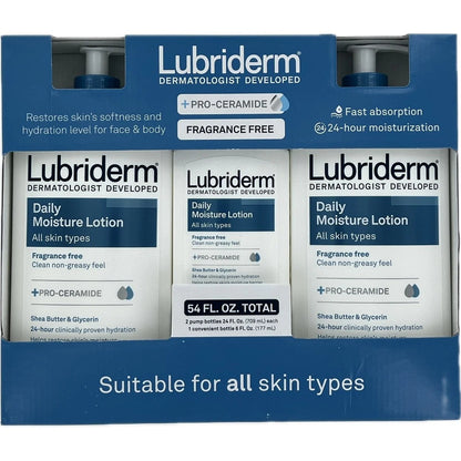 Lubriderm Daily Moisture Hydrating Body and Hand Lotion with Vitamin B5 2 pump Bottles 709 ml+ 1 Convenient Bottle 177ml Beauty f243ea72-ae0d-4fae-8c06-96425bec1705 2 pump Bottles 709 ml+ 1 Convenient Bottle 177ml shop at Exprimi Beauty Kenya. Home of Skin care, Body care, Make-up, Fragrance & Beauty.